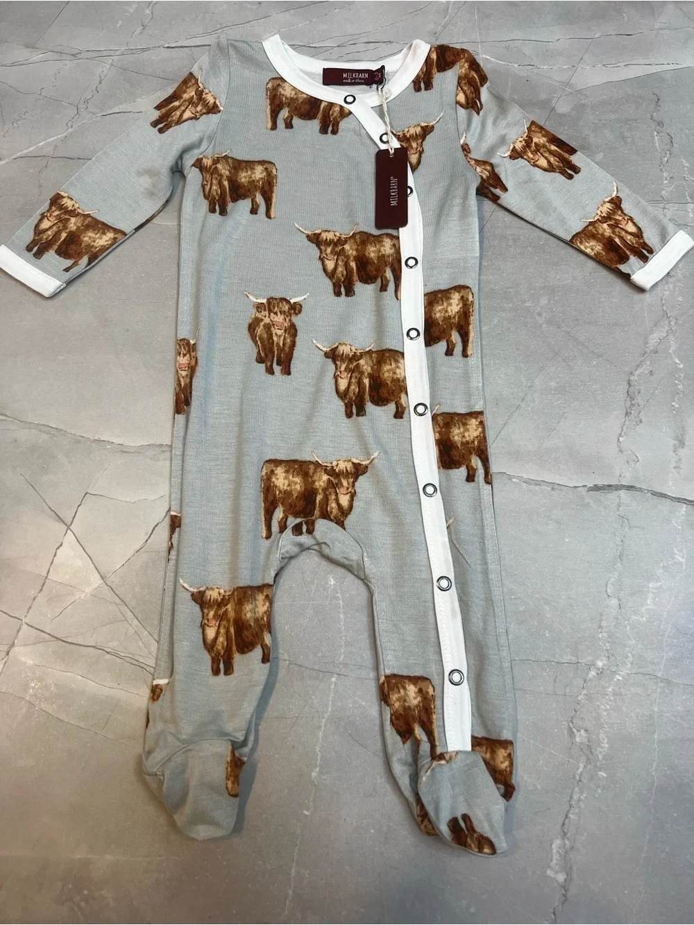 MILKBARN Highland Cow Bamboo Zipper Footed Romper